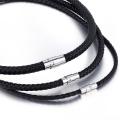 Thin Brown Black Braided Cord Rope Man Made Leather Necklace for Men Chocker Silver Color Stainless Steel Clasp 4/6/8mm LUNM09. 