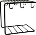 Metal Mug Tree Holder Stand for Counter-Rustic Coffee Cup Holder for Counter-6 Mug Rack Organizer for Kitchen Cabinet-Mug and Plate Holder-Black. 