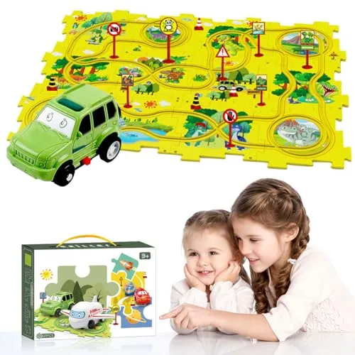 Dino Puzzle Rennbahn Für Kinder | DIY Spielzeugauto Strecke Ab 2-6 Jahre