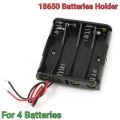18650 Cell Holder 4×18650 Black Plastic Storage Box Case Holder For Battery 18650 With 6″ Wire Leads. 