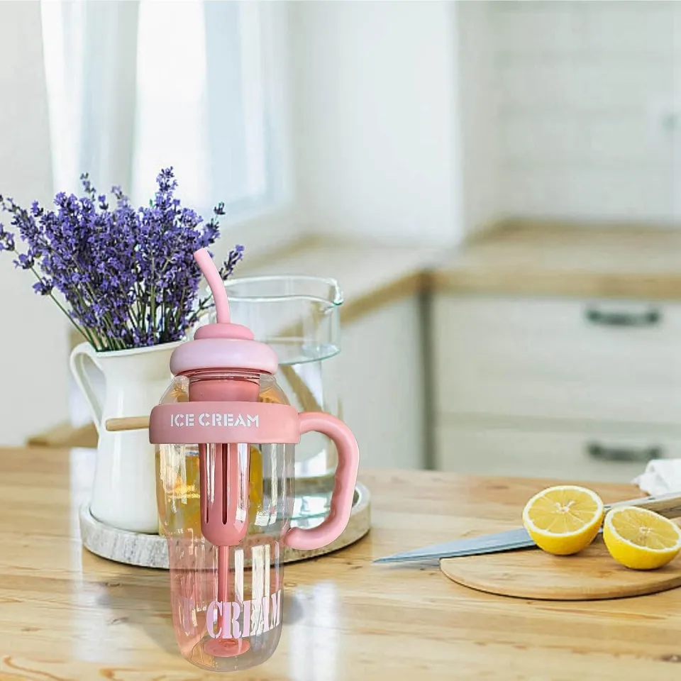 1200ML Large Capacity Water Glass Bottle with Straw and Extra Tea Infuser Summer Plastic Cup Iced Coffee and Teas Gym Sports Water Cup