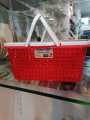 Premium Basket with Handle & Lid For Outdoor Carry - Top Quality Plastic Basket For Picnic & Travel - Carry Basket for Daily Use - Baby Clothes Basket (12 inch length 8 inch width 6 inch height). 