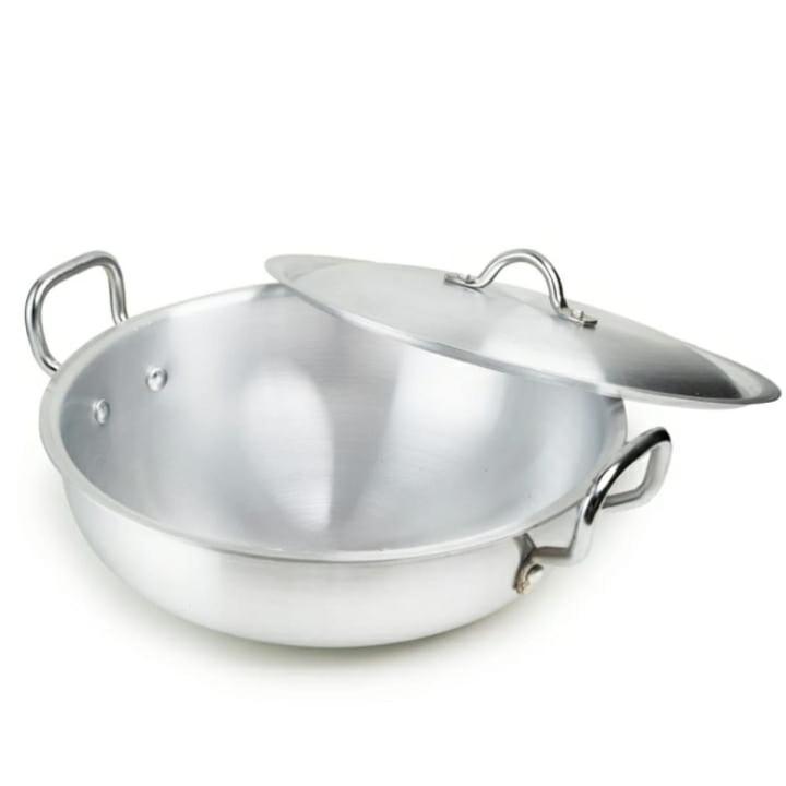Metal Finish Aluminum Wok/Karahi - Heavyweight Cookware for Lifetime Use