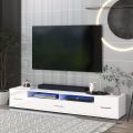 Modern 82.6" LED TV Stand with 3 Cabinets & 2 Shelves, White. 