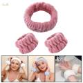 Face Wash Headband and Wristband Set Facial Liquids from Spilling Down Dark Pink. 