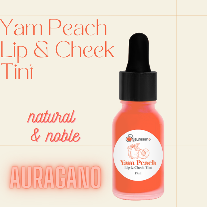 Yam peach lip & cheek tint 15ml - Lip Tint - Cheek tint - Cheek stain - Liquid blush tint – Blush tint - Water type tint - 100% Organic lip stain - Pure organic liquid stain for lips – Yam peach lip by Auragano