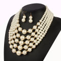 Factory Wholesale African Jewelry Sets Luxury Fashion Multilayer Imitation Pearl Statement Women Necklace and Earring Sets. 