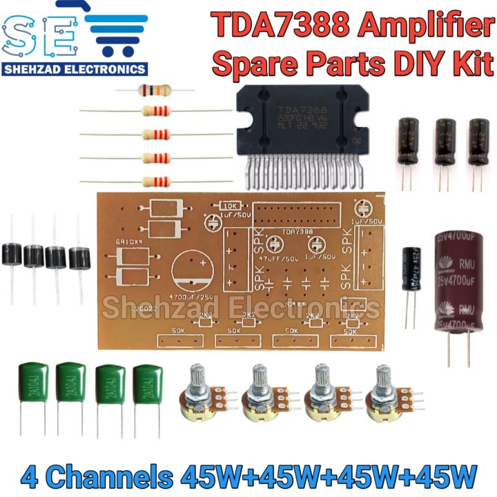 TDA7388 4 Channels Amplifier Board Spare Parts 45W+45W+45W+45W DIY Kit