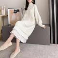 Popular Retro Twist Solid Color New Style Sweater Dress Women's Autumn and Winter Loose Mid-Length Inner Wear Half Turtleneck Sweater. 