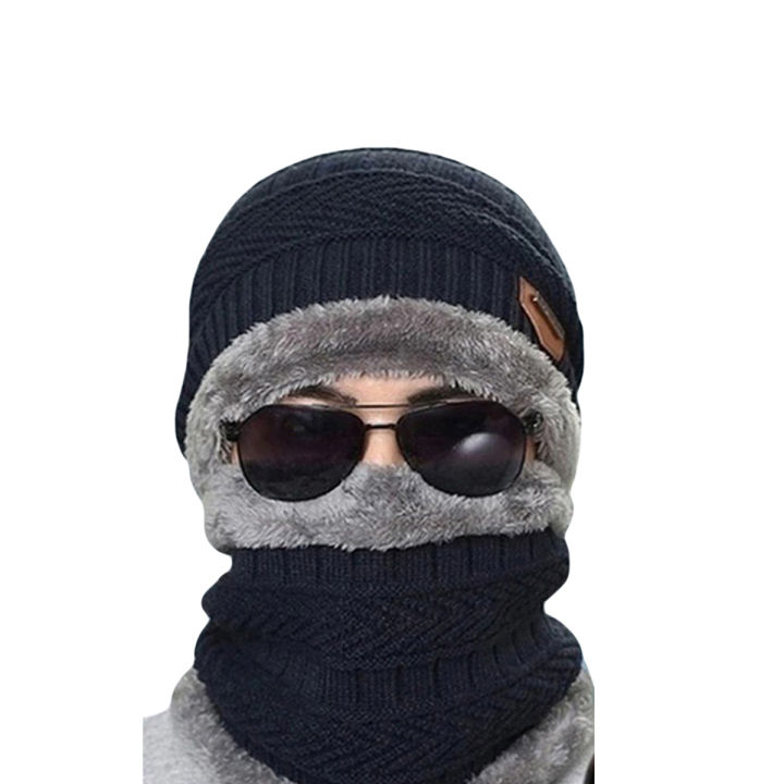 Men's Fleece-Lined Knit Beanie Hat - Warm Winter Cap In Gray/Black, Adjustable Fit