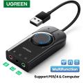 UGREEN__ External Sound Card, USB to 3.5mm Headphone & Microphone Jack Audio Adapter - Compatible with Windows/ macOS/ Linux/ PS4/ PS5 - Black. 