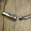 Men Stainless Steel Gothic Bullet Shape Urn Pendant Necklace Memorial Ash Keepsake Cremation Jewellery with 24 inch. 
