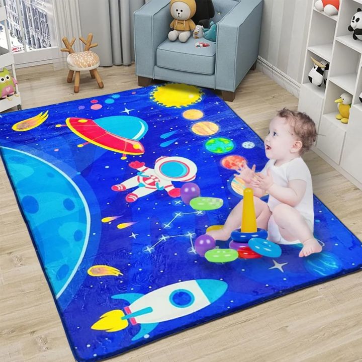 Galaxy Planets and Stars Rug - Slip-Resistant Washable Learning Carpet for Children's Bedroom, Playroom, and Home Decor (100x150 cm)