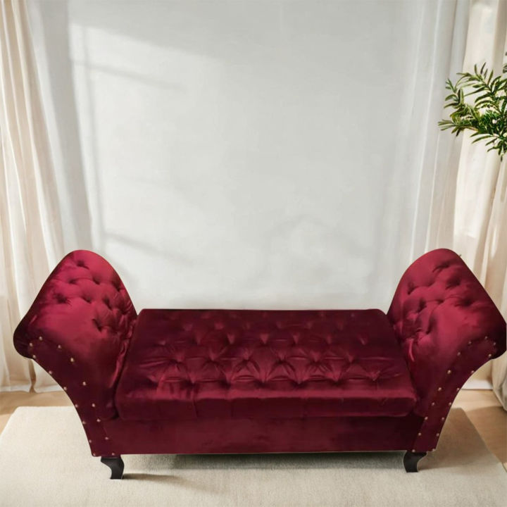 Costumize AKZ Collection 2 Seater Sofa SETTY STORAGE Imported VALVET Fabric MAROON Colour Arm Compact Living Spaces, Dorms, Guest Rooms, Apartments, Offices,