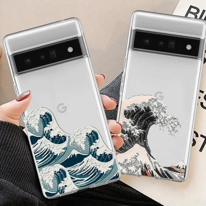 undas 6Pro 5 6a 6 8 Proa 7Prole Pix for Goog Ming mobile phone case suitable for fashionable big blue wave transparent el 7 7G transparent transparent soft protective case FSkin