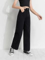 High Waist Women Black Wide Leg Jeans Ankle Length. 