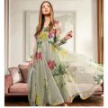 TOPMARK Green Organza Unstitched 2 Piece Printed Suit For Woman. 