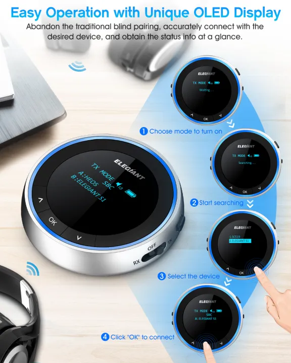 ELEGIANT%202-in-1%20Bluetooth%205.1%20Transmitter%20Receiver%20aptX%20Low%20Latency%20with%20Clear%20OLED%20Screen%20Dual%20Link%20Stream%2015-Level%20volume%20%7C%20BTI-077%20-%20Image%205