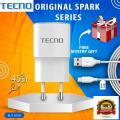 Tecno Fast Charger 10W with Data Cable 3.0 for Android Mobile Phones, 2A Output, White. 