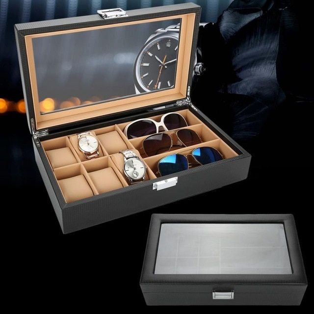 DecorZone%206%20Grids%20Watch%20and%203%20sunglasses%20Box%20PU%20Leather%20Watch%20Case%20Holder%20Organizer%20Storage%20Box%20for%20Quartz%20Watches%20Display%20Best%20Gift%20-%20Image%203