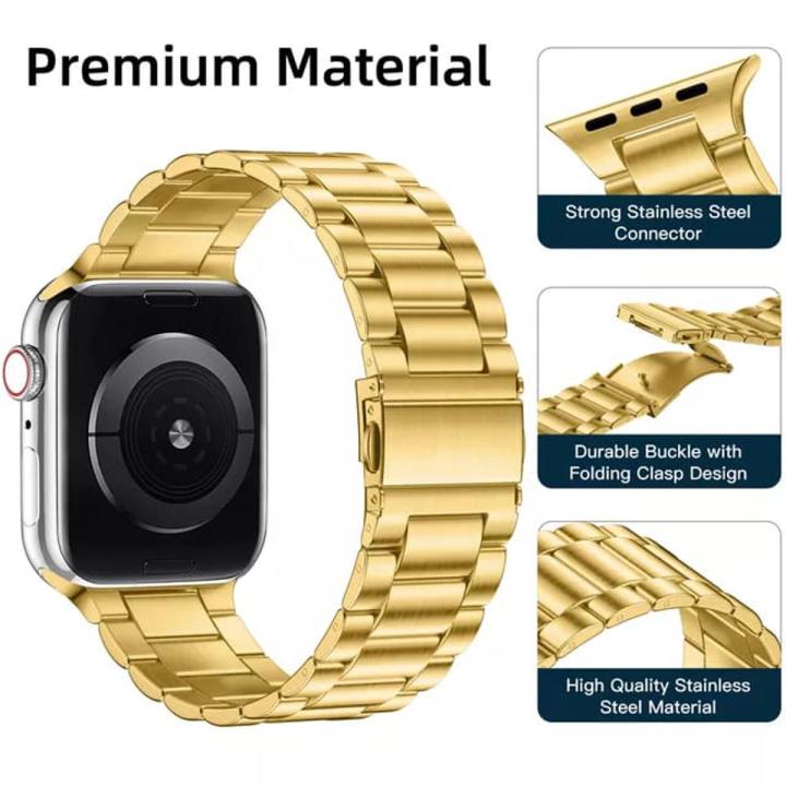 Golden Stainless Steel Chain Watch Strap 42-44MM For All Smart Watches Premium Quality Heavy Metal Strap