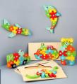 Montessori Wooden Jigsaw Puzzle Building Blocks, Board Game For Kids Educational Toy Animal Cartoon Intellectual Development Toys. 