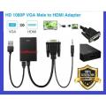 Premium VGA to HDMI Connector Adapter - High Quality, Audio Support. 