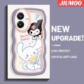 JIUMOO For VIVO Y22 Y22s Case Cartoon Kuromi Sanrio Family Colorful Lovely Cream Wave Border Soft Clear Shockproof Phone Cases Creative Camera Transparent Casing Simple Silicone Protective Cover. 