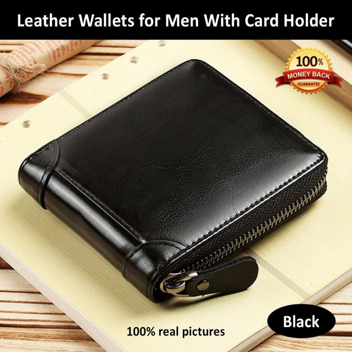 Top Quality Leather Men s Zipper Coin Purse Wallet For Men Bi fold Wallets for Men Pocket Wallet with ATM Card Holder Slots and Cash Compartment in Black and Brown Colors Daraz.pk