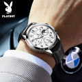 American Brand PLAYBOY Original Men's Watch Waterproof Leather strap Multifunctional Chronograph Anniversary Gift for Men  Calendar Luminous. 