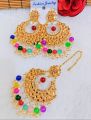 Artificial Golden Ear Rings With Beautyfull Tika New Big Latkan Style New Look Long Lasting Polish For Beautyfull Girls Artical 756026. 