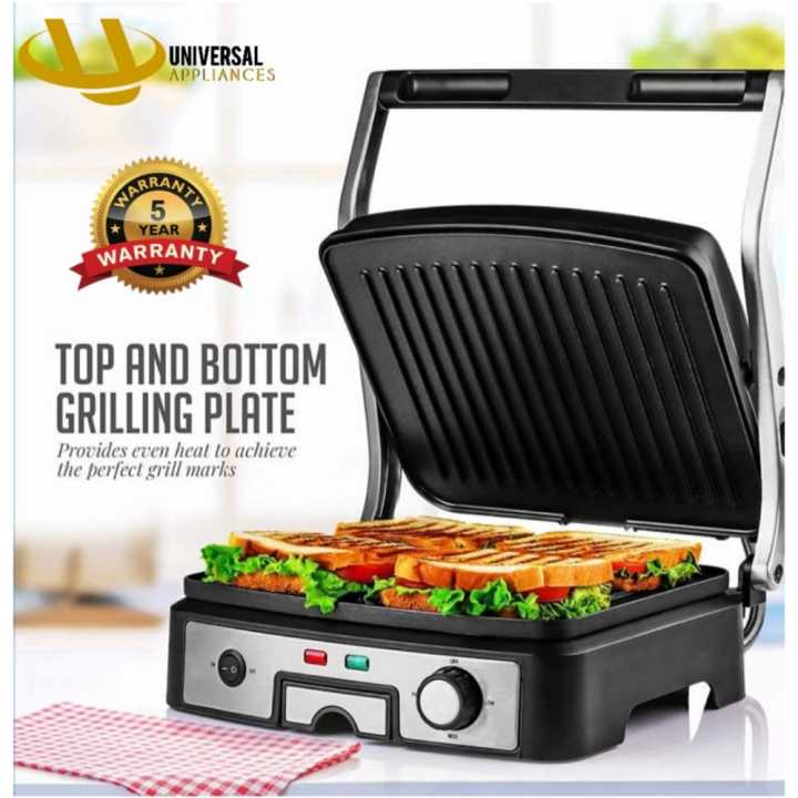 National Electric Panini Press Contact Griller- Commercial 180 Degree Flat Contact Griller for Barbeque, Burger & Grilled Cheese - Non-Stick Double Sided Flat Plates - Complete 5 Years Warranty, Model: GR 6066