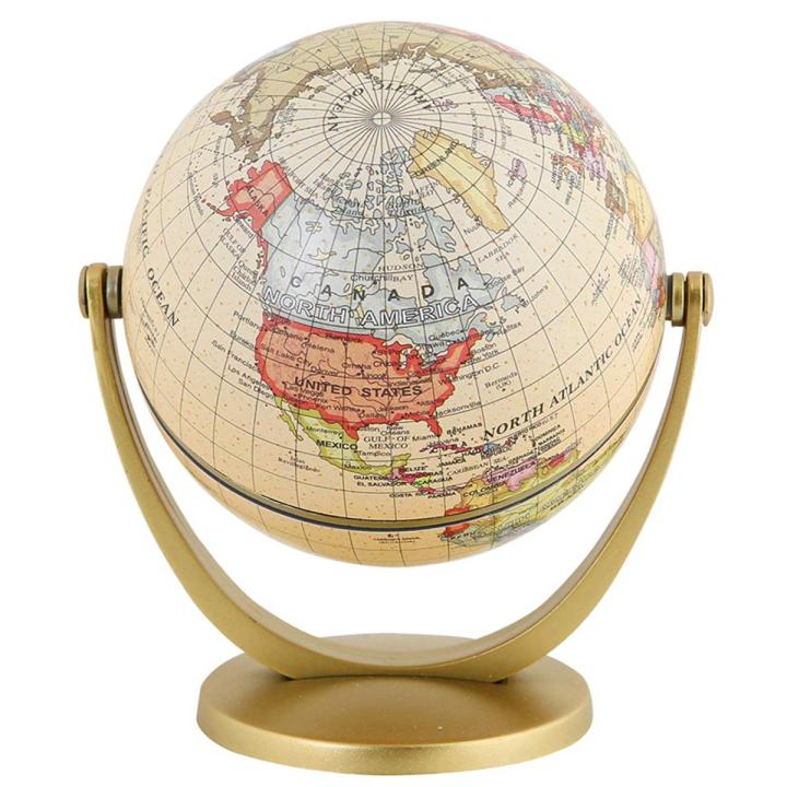 Retro Rotating World Globe Earth Antique Home Office Desktop Decor Geography Educational Learning Map School Supplies