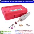 12V Mini Electric PCB Drill Grinder Machine Kit with 5 HSS Bits, Collets, Sanding Drums & Power Adapter for DIY PCB Projects by Electrica. 