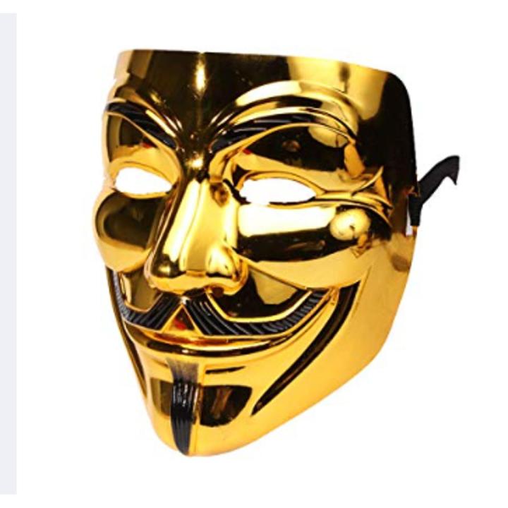 Golden - Halloween Vendetta Masquerade Horror Mask Hacker Male/Female V Character Vendetta Mask