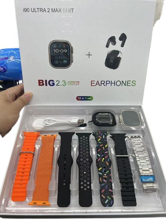 i90 ULTRA 2 MAX SUIT - BIG 2.3 - INFINITE DISPLAY  - 10 in 1 set - EARPHONES - New Combination - Smart Watch -