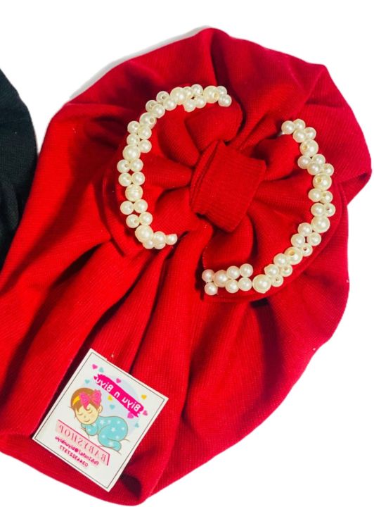 Biyu%20N%20Biyu%20Full%20Bow%20Pearl%20Work%20Fancy%20Winter%20Turban%20Cap%20for%20Baby%20Girls%20-%20Image%203
