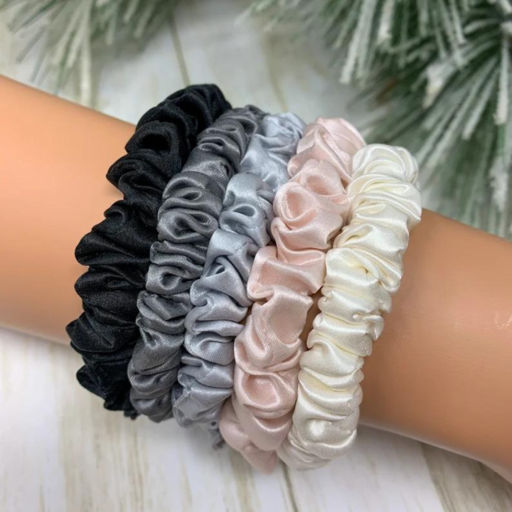 5PCS Satin Silk skinny scrunchies Hair Ties Girls Ponytail Holders Scrunchies Accessories for Woman for sale in pakistan