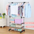 Multipurpose & Adjustable Stainless Steel Double Pole Cloth Hanger with 3 shelves for Floor Type Clothes Hanging & Drying purpose for Laundry & Bedroom | Stainless Steel | Single Pole or Double Pole. 
