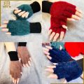 BIN-B Half Finger Gloves for Girls, Plush Fingerless Gloves in Multicolor | Good Quality & Warm Material | Women Lovely Winter Fingerless Thicken Warm Gloves-Girls Fashion Screen Fingerless Trendy woolen Gloves. 