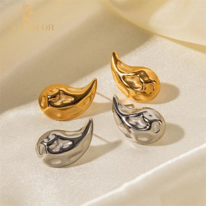 Enacolor Elegant Gold Metal Geometric Bump Hammer Water Drop Earrings