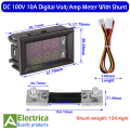 DC 100V 100A 3 Digit 5 Wires Red-Blue Digital LED Display Voltmeter With Shunt DC Volt/Amp Indicator by Electrica. 
