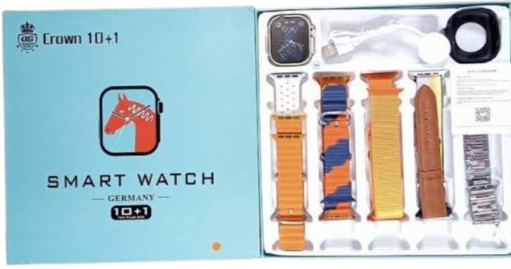 10 in 1 Smart watch 2.01 Full HD Display Crown Series Wireless Charging Long Battery Water Proof Straps Smart Watch With 10 Straps