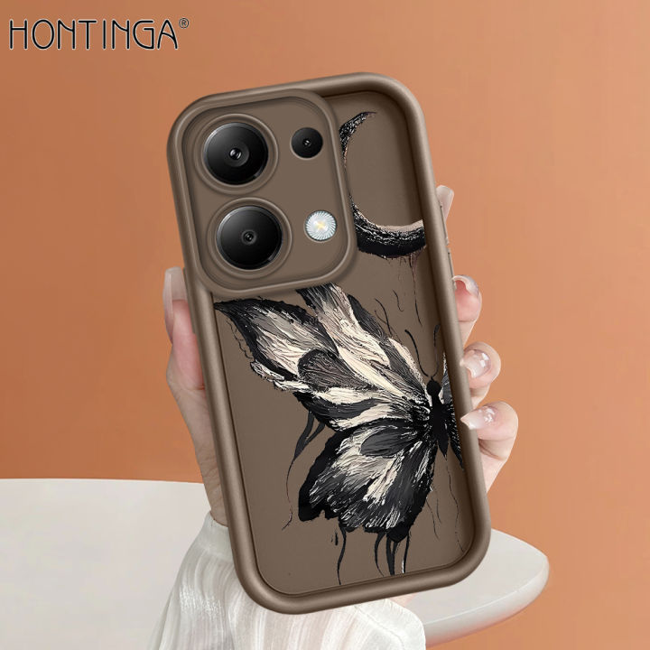 Hontinga for Redmi Note 13 Pro 4G Back Cover black butterfly Pattern Ladder Soft Camera Protection Rubber Phone Case for Girls
