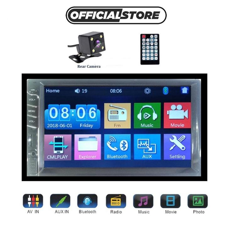 Pack of 2- Rear View Reverse Back Camera + 7 Inch 2 DIN Universal Car Stereo Multimedia + Remote Radio MP3 MP5 AUX-In FM USB + Mobile Charger Blue Tooth Mobile Link Touch Screen Video Player