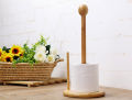 Bamboo Wood Tissue Holder Vertical Roll Pole Paper Towel Holder fof Kitchen/Toilet Freestanding. 