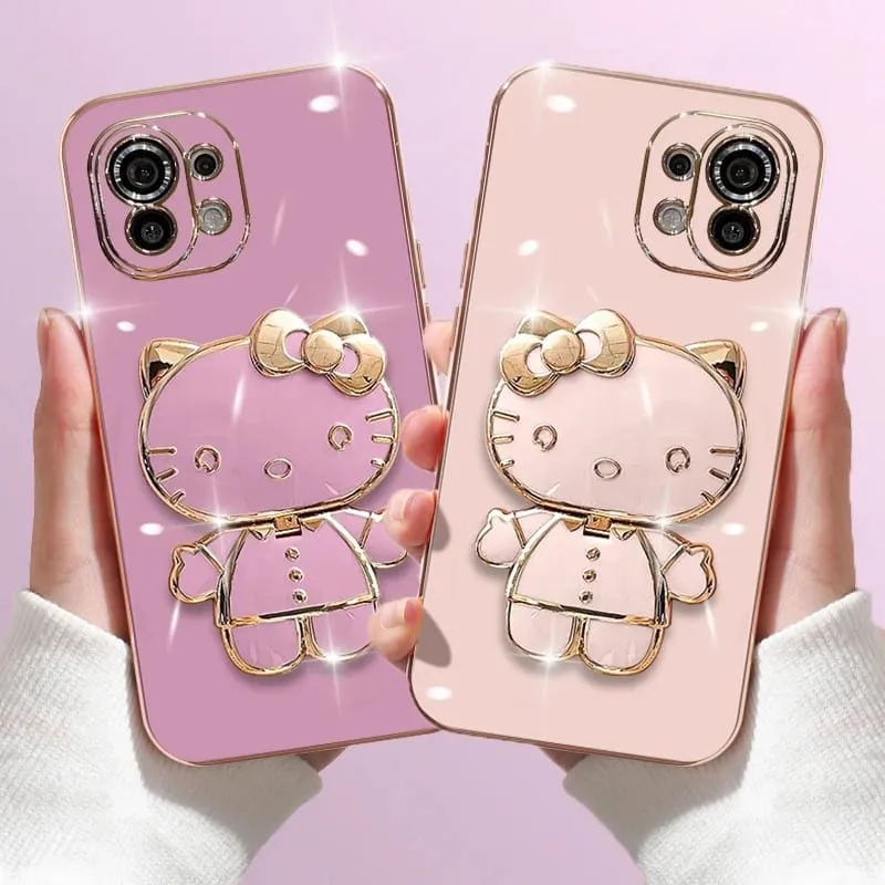 Infinix hot 12 play fancy kitty mirror holder protective cover