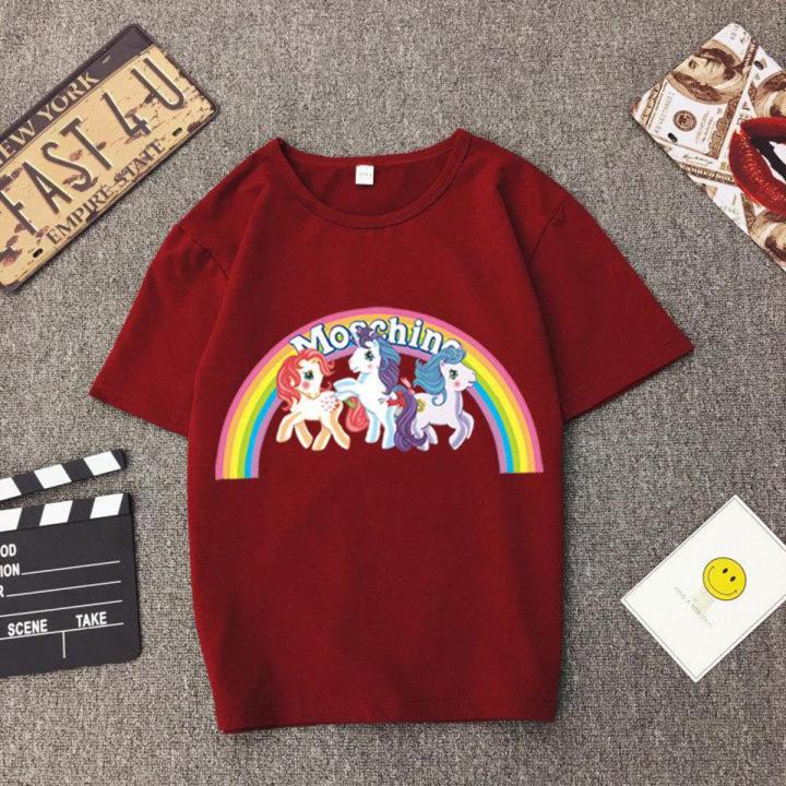 【ALLGOOD】 Korean Fashion Star Ceria Unicorn Rainbow Pony T-Shirt Men And Women Couple Loose Short Sleeve Spring Xia Xin