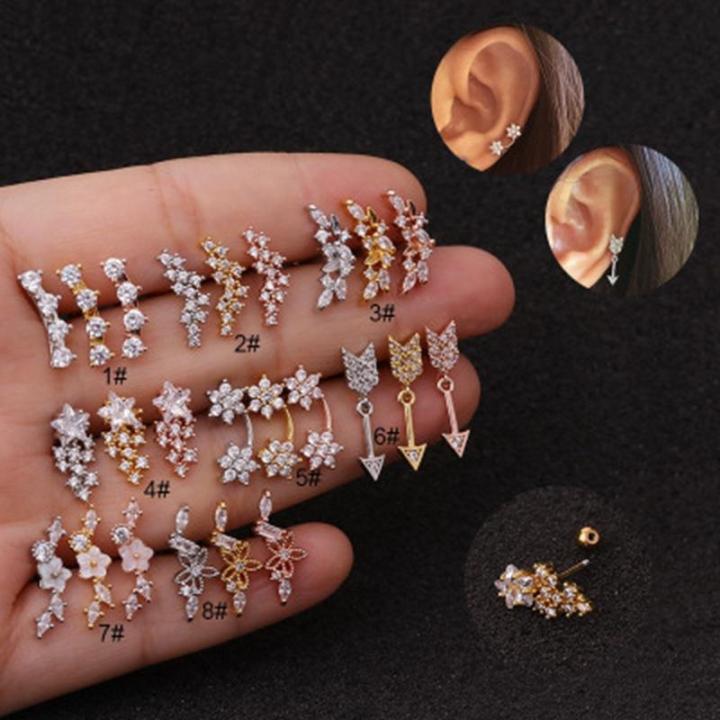Creative Piercing Stud Earrings for Woman Trend Jewelry Diameter Flower Star Arrow Inlaid Zircon Earrings
