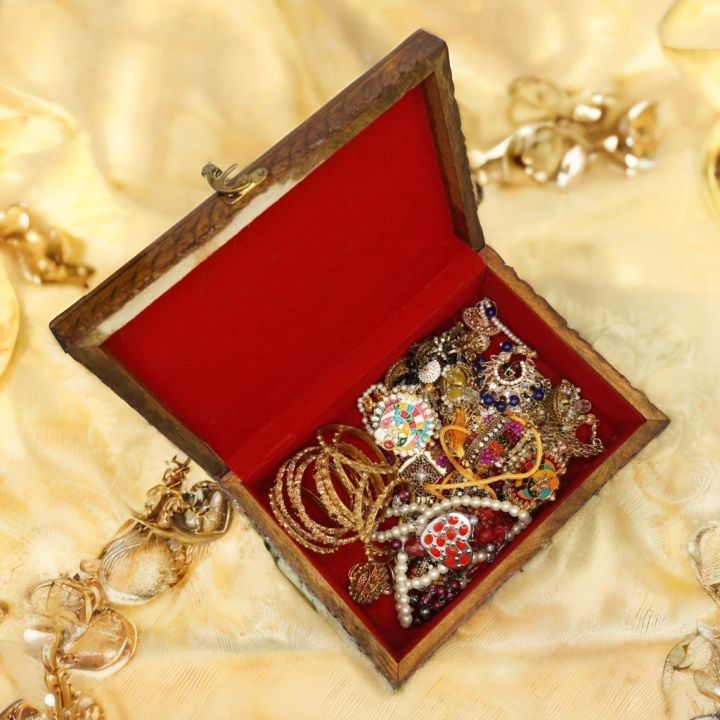 Handmade Wooden Jewelry Box with Carving | Storage Organizer |Pakistani Wooden Storage Box for Girls Accessories |Vintage Wooden Jewelry & Trinket Box | Decorative Storage | With Lock | For Decoration, Gifts, Savings| Wooden Items